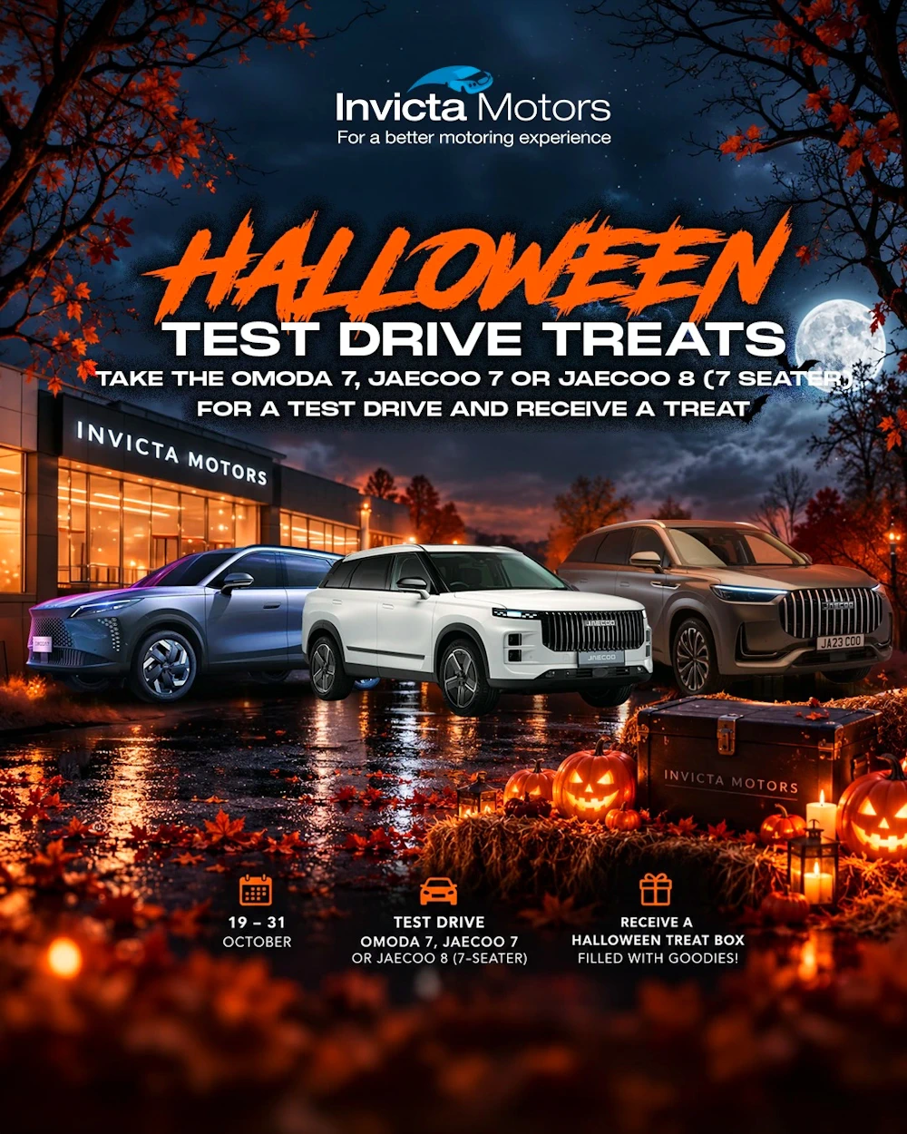 Invicta Motors Halloween Test Drive Treats campaign: 19–31 October, OMODA 7, JAECOO 7 and seven-seat JAECOO 8