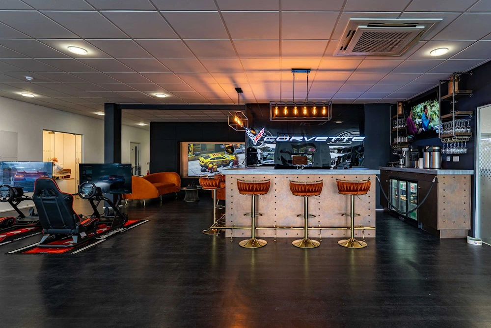Guest bar and racing simulator rigs inside Grange Birmingham