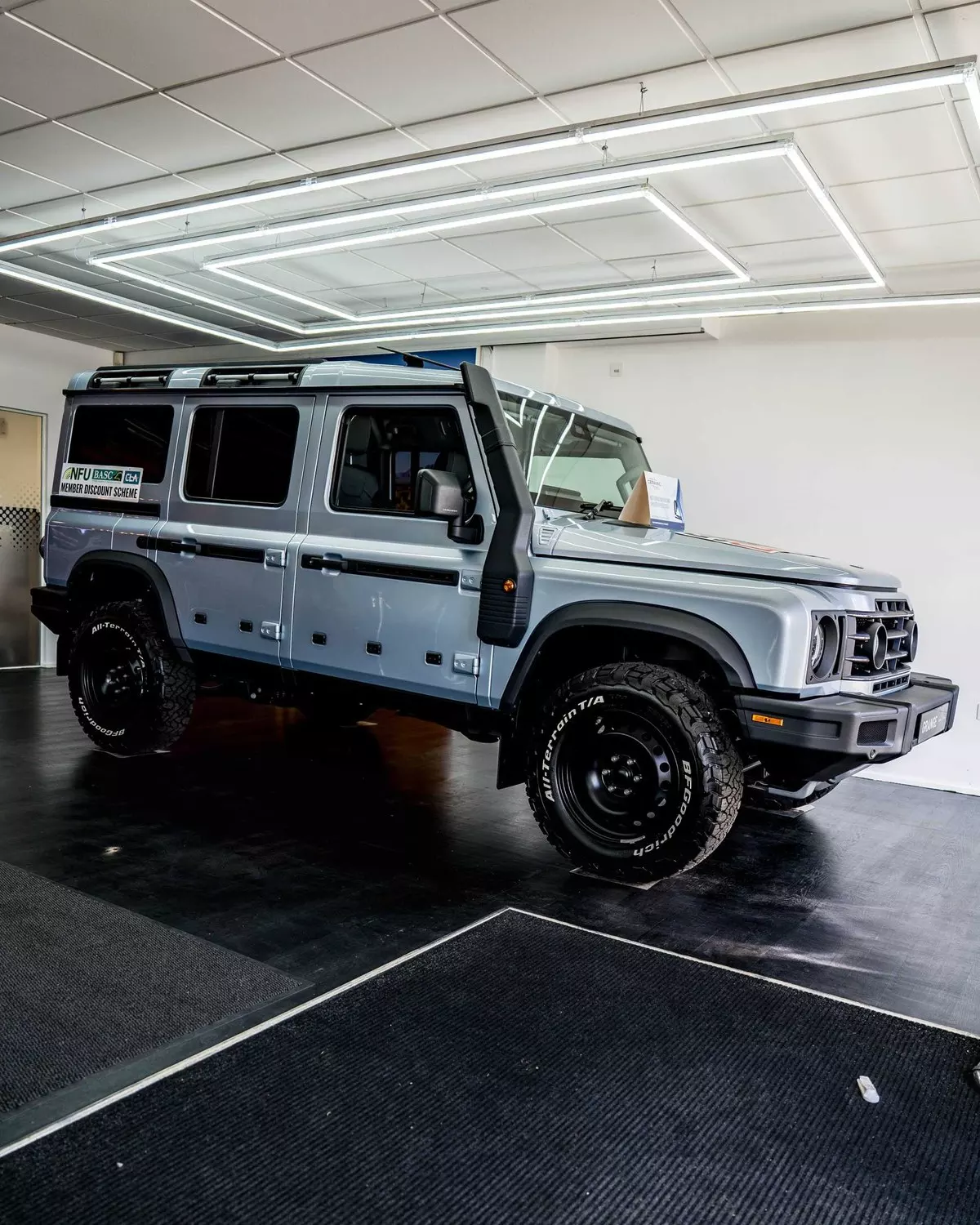 Silver INEOS Grenadier on display inside Grange Birmingham