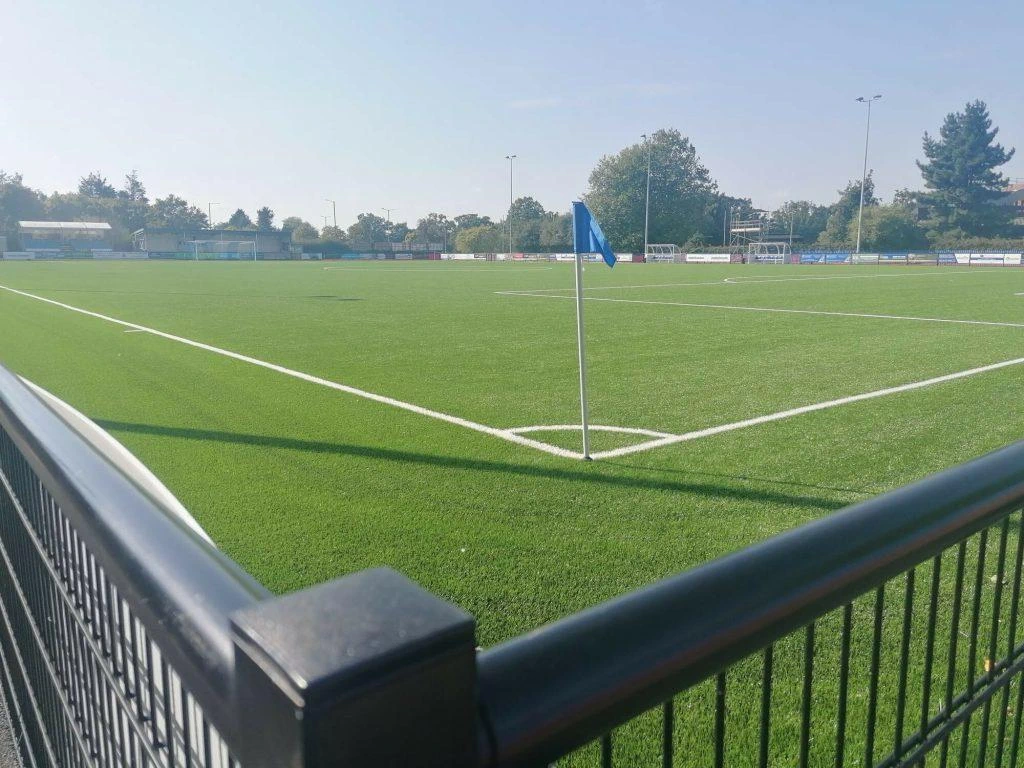The pitch and corner flag at Brentwood Town FC's Brentwood Centre Arena