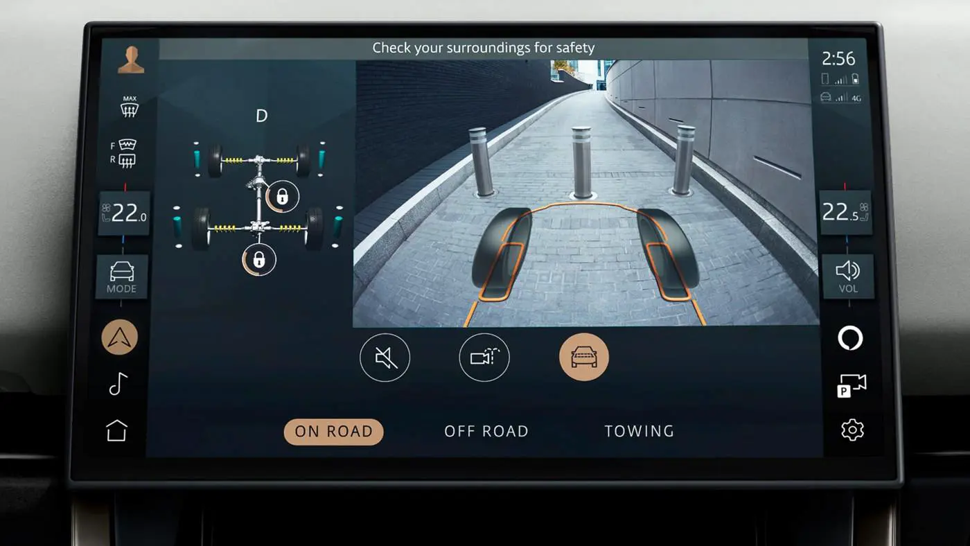 Manufacturer illustration of the Sport’s vehicle and camera display. Camera views and chassis options require separate equipment checks.