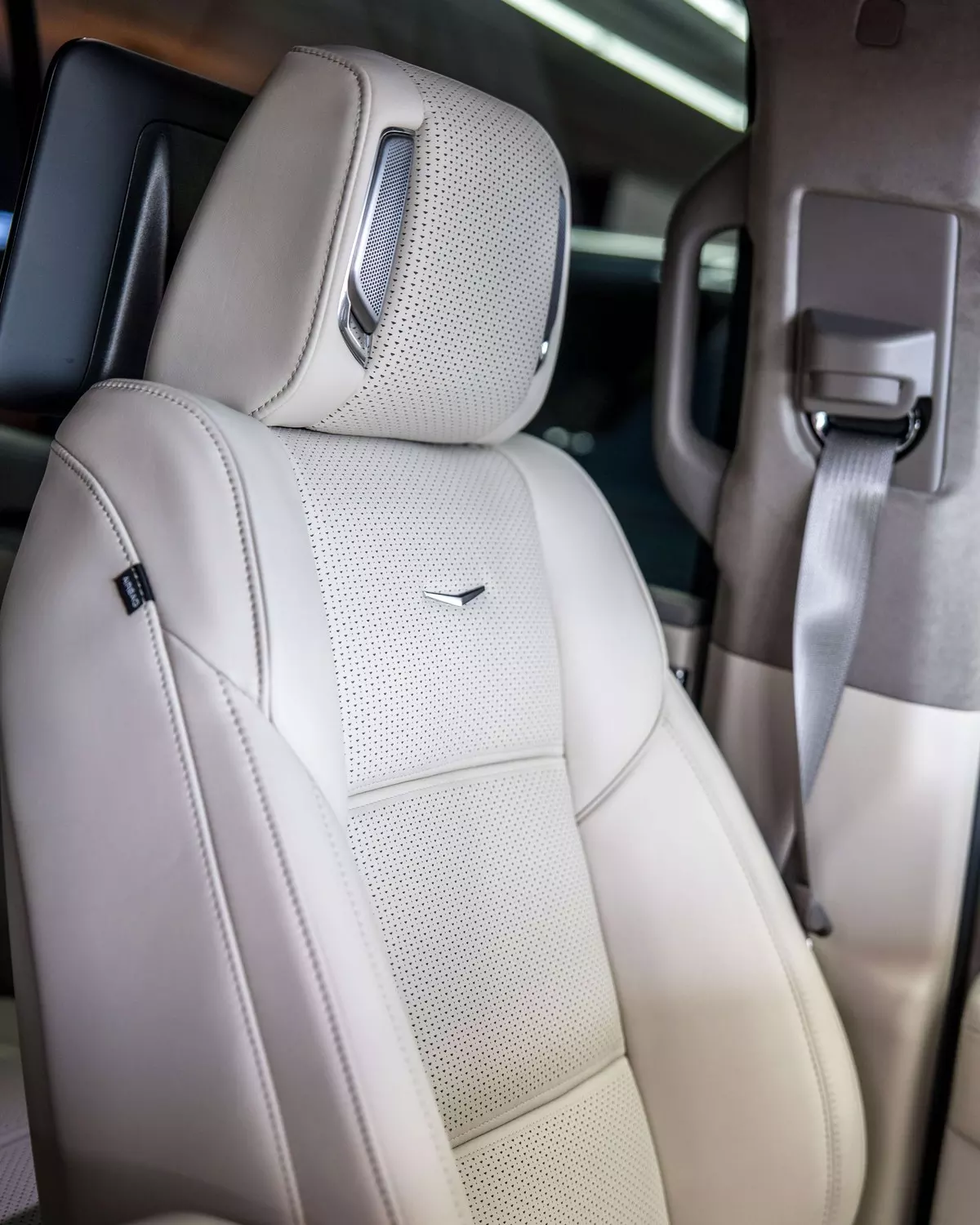 Light-coloured Escalade front seat and head restraint