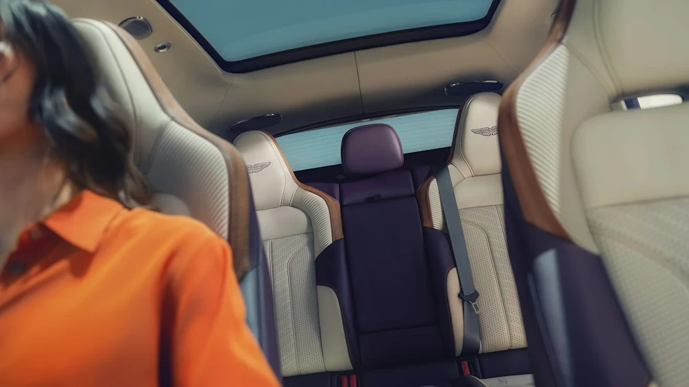 Rear cabin and panoramic roof of an Aston Martin DBX GT