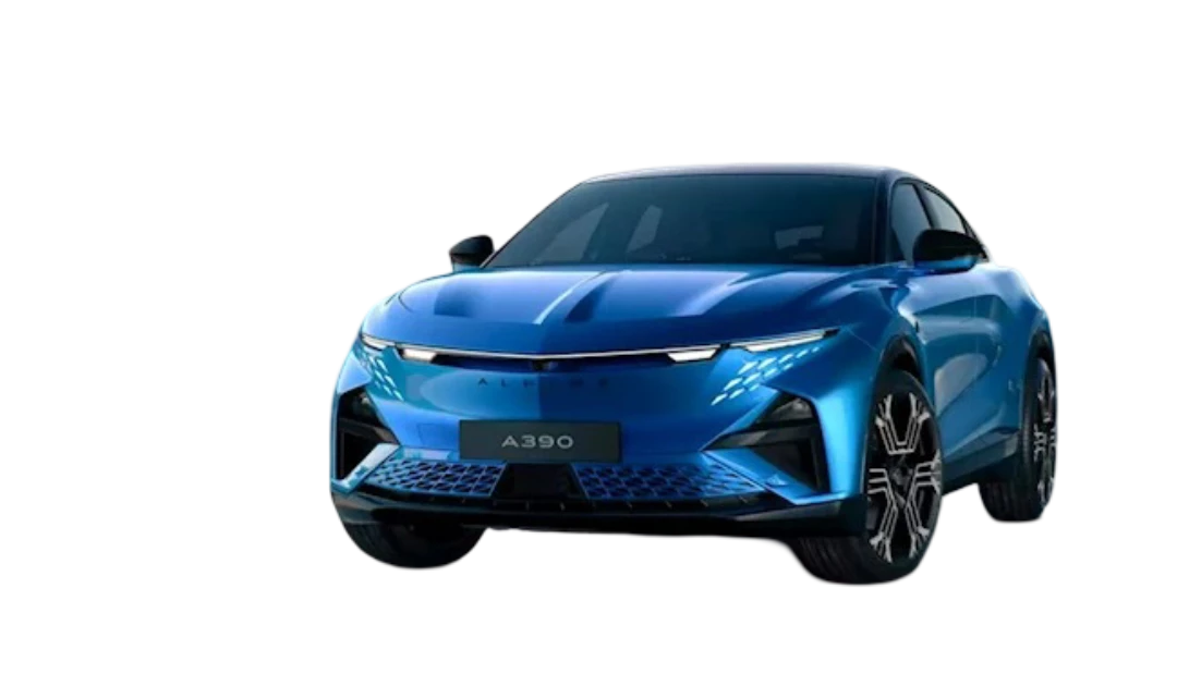 Blue Alpine A390 road car in Grange model imagery