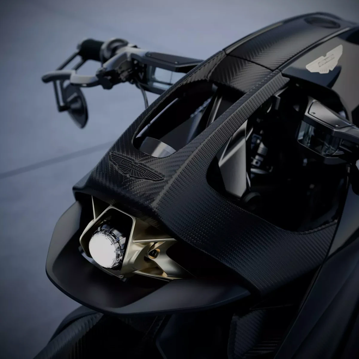 Close-up of the AMB 002 Roadster headlamp and sculpted front bodywork