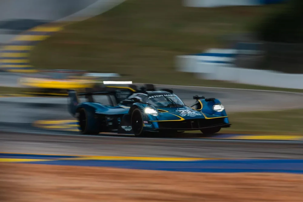 Number 23 Aston Martin Valkyrie racing at Road Atlanta during Petit Le Mans