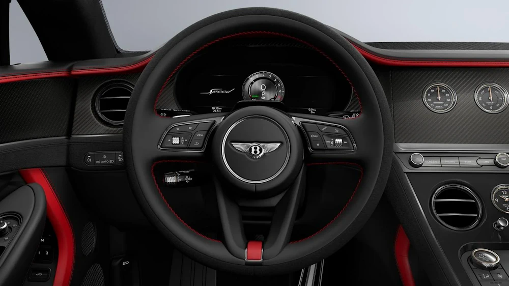 Bentley Continental GT Speed interior with Hotspur Red and Beluga hide and carbon fibre veneer