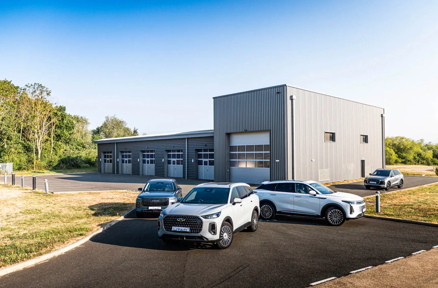 Chery, OMODA and JAECOO SUVs outside the UTAC Millbrook engineering facility in Bedfordshire