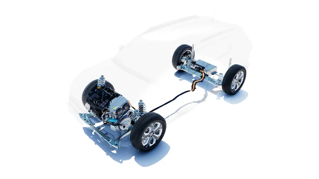 Dacia illustration of the Duster hybrid 155 powertrain