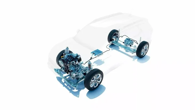 Dacia illustration showing the Duster hybrid 150 4x4 system and rear electric motor