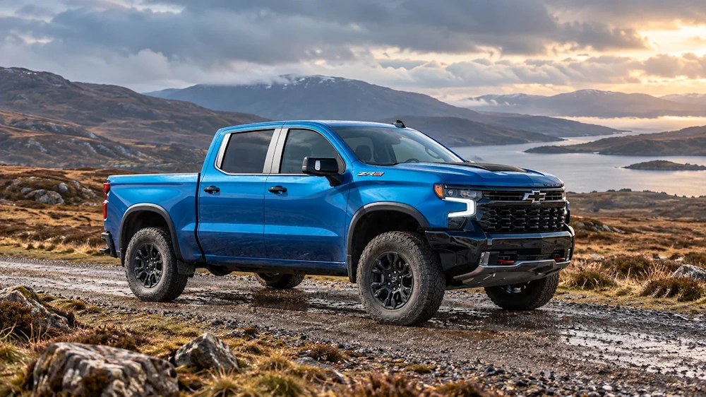 Blue Chevrolet Silverado pickup in official GMSV UK imagery