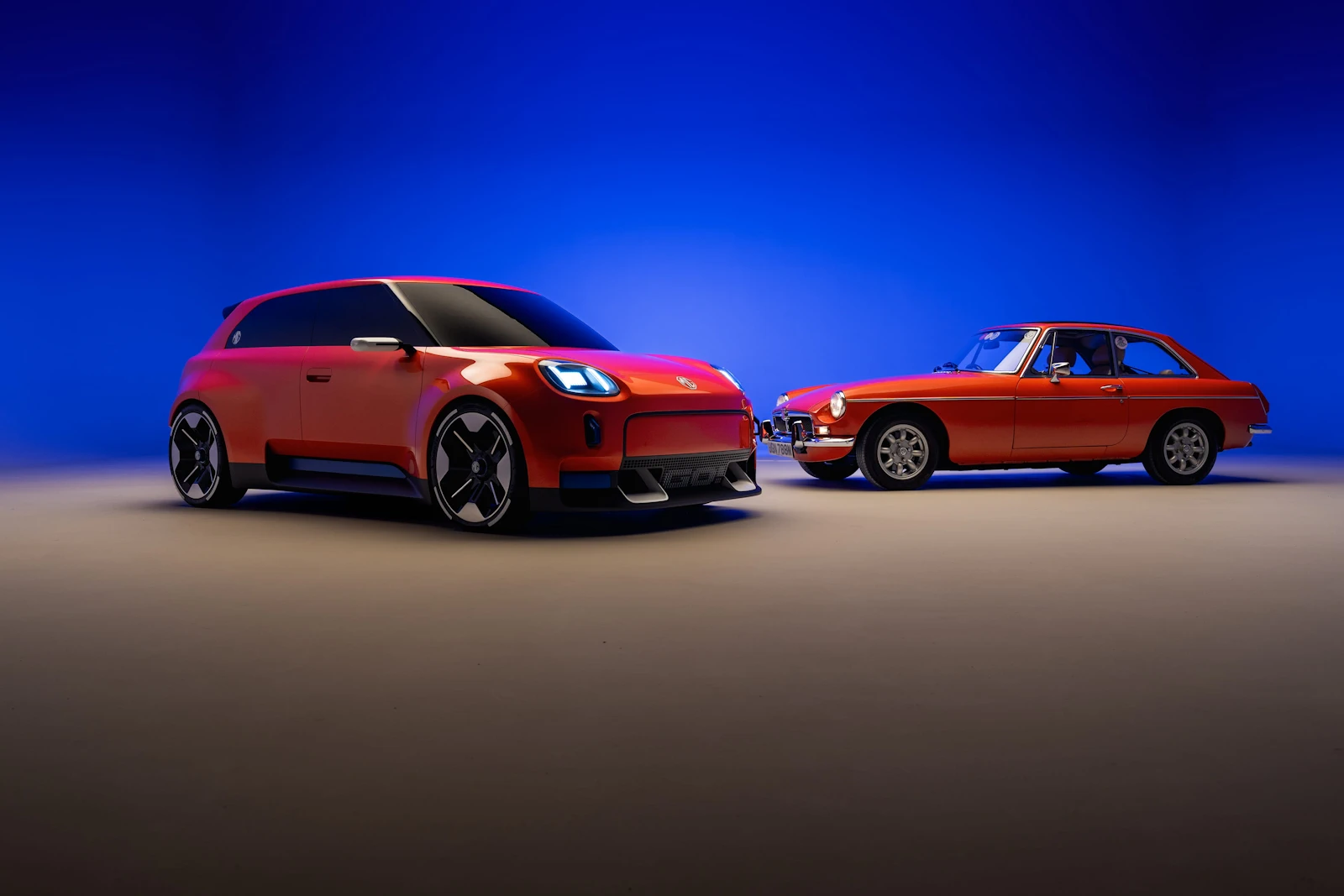 Official MG GO! Concept pictured alongside a classic MGB GT